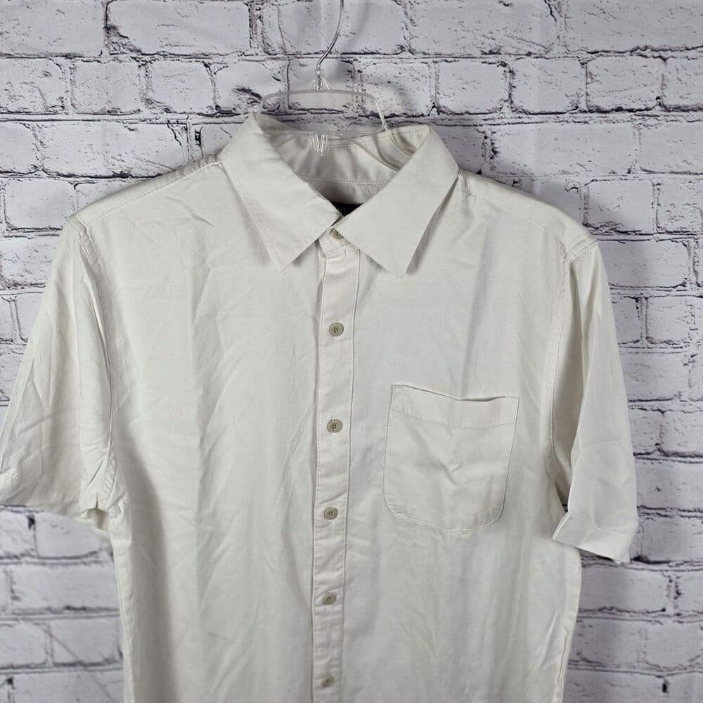 Nat Nast Shirt Men XL Off White Textured Chevron Silk Cotton Airy Camp Pocket