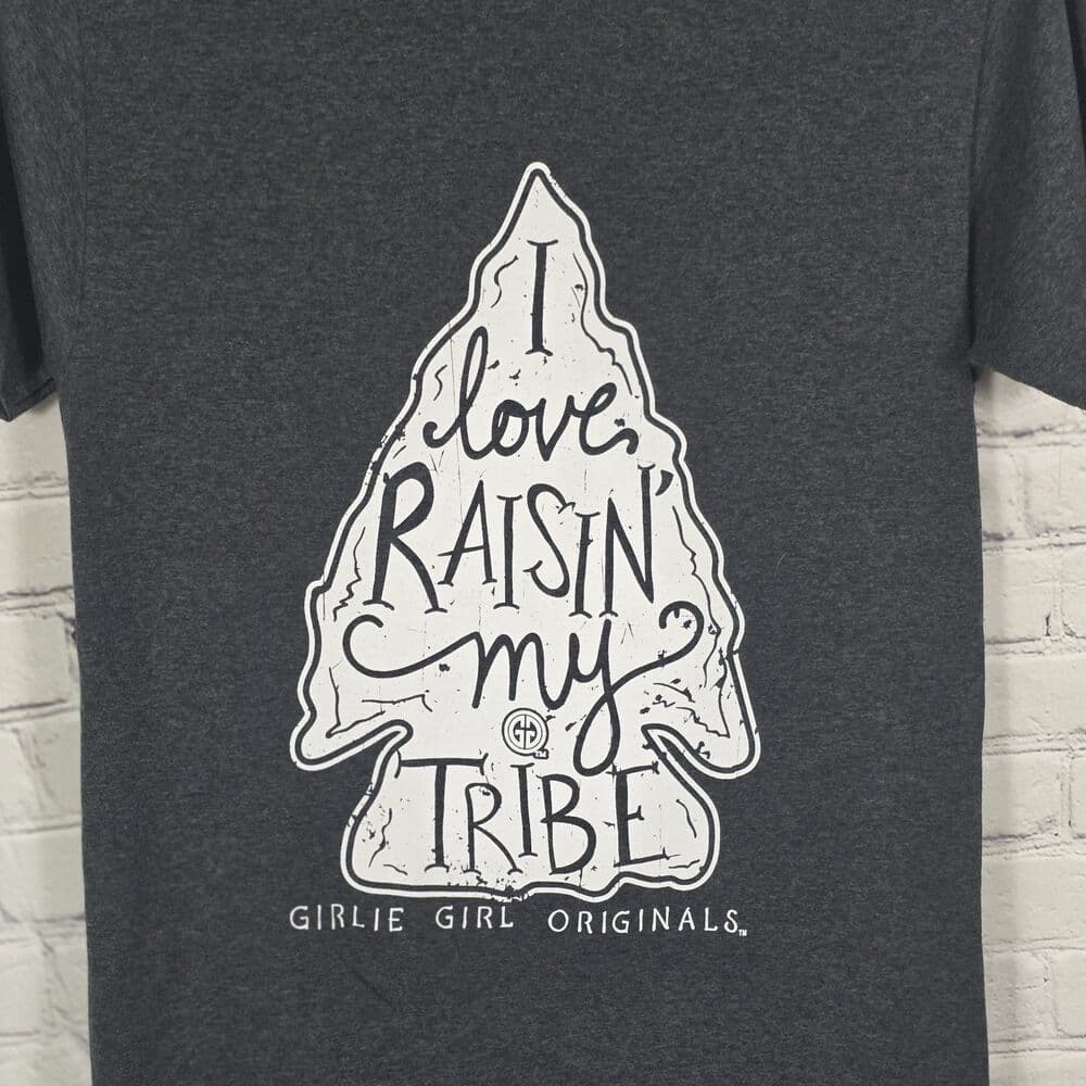 Girlie Girl Women's Small Gray " I love Raisin My Tribe" Short Sleeve T-Shirt