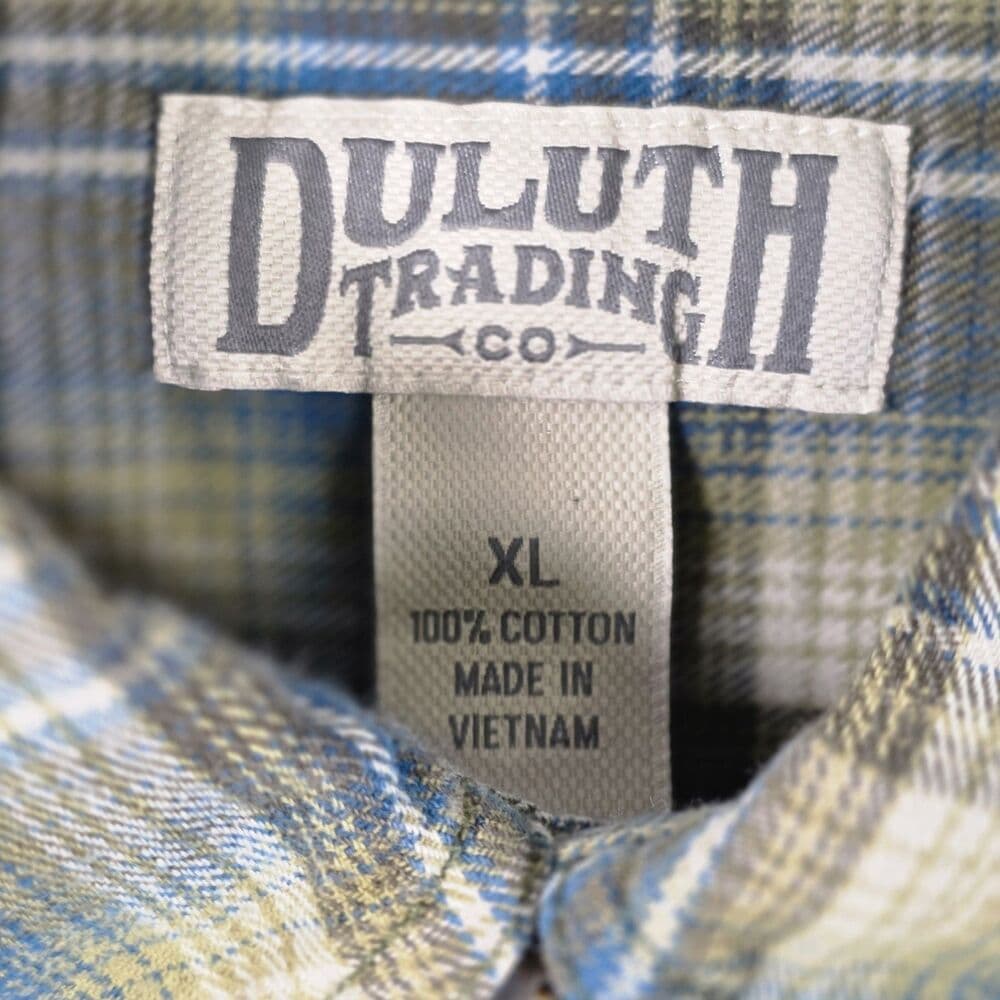 Duluth Men's XL Green/Blue Plaid Heavy Long Sleeve Button Up Shirt
