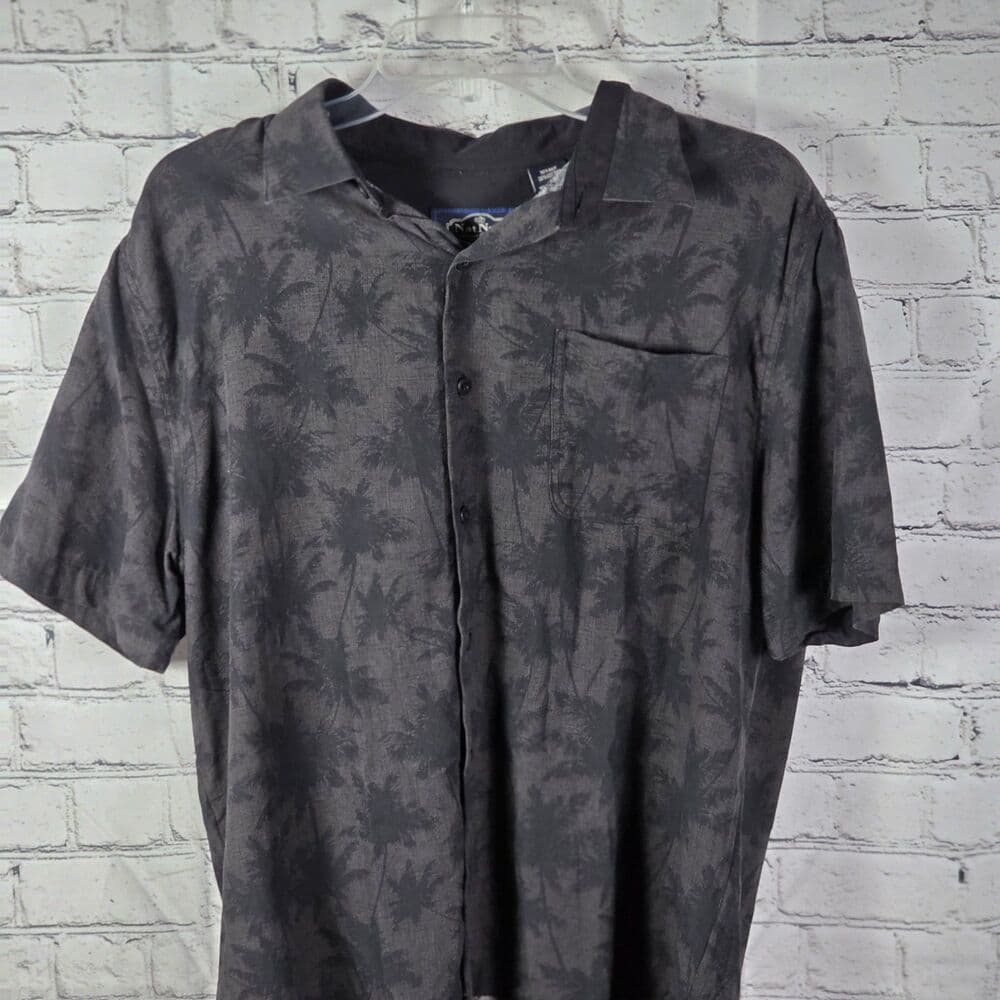 Nat Nast Men's Medium Black Silk Blend Tropical Hawaiian SS Button Up Shirt