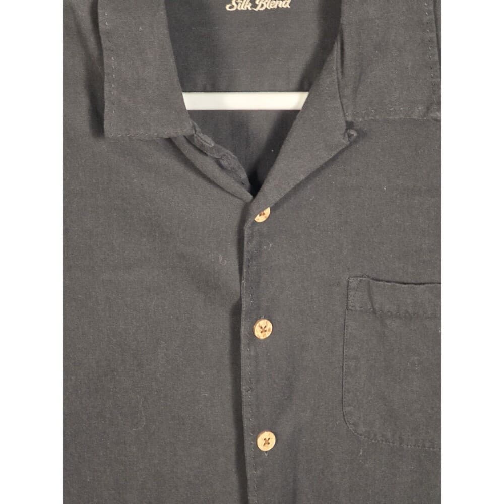 Caribbean Brand Men's Large 70% Silk -30% Cotton Black Button-Down Shirt