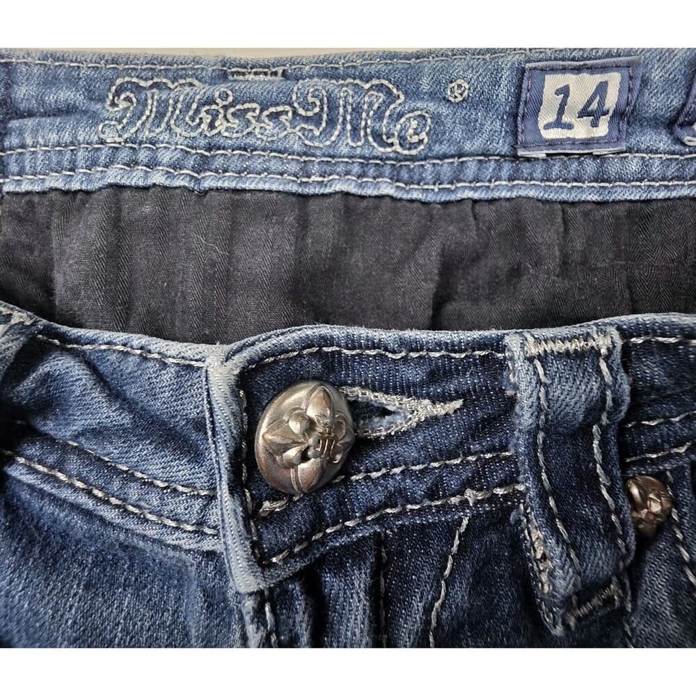 Miss Me Jeans Girls Size 14 Blue Denim Skinny Straight Jeans - JK595853