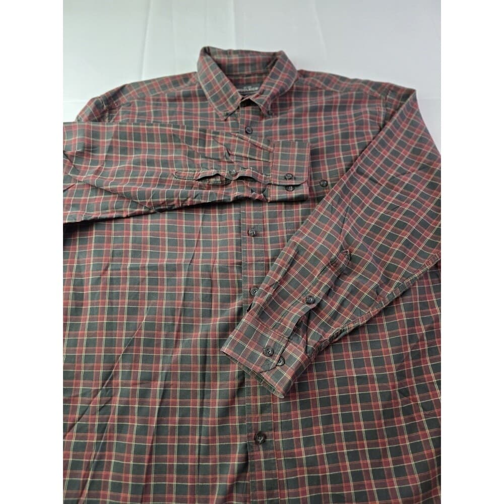 Woolrich Mens XL Button Plaid Red Earthtone Long Sleeve Button Down Shirt