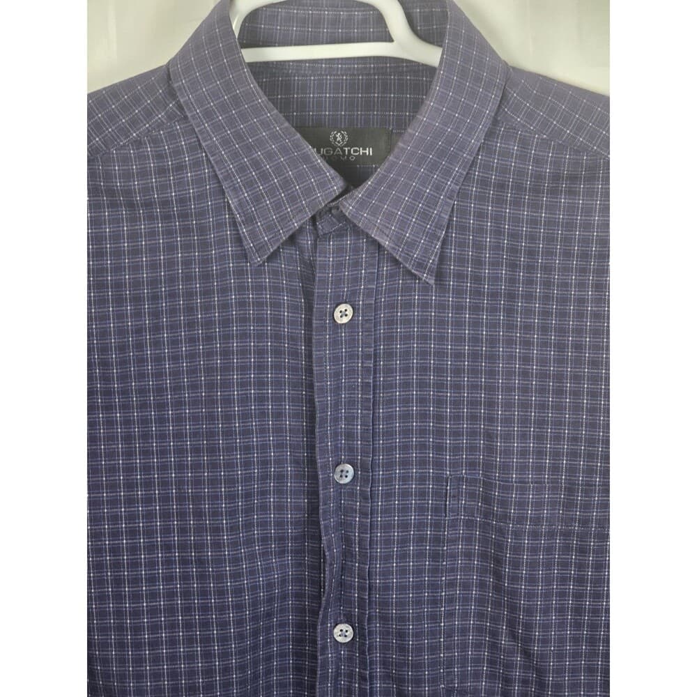 Bugatchi Men's Shirt Large Purple Checkered Long Sleeve Button Up Shirt