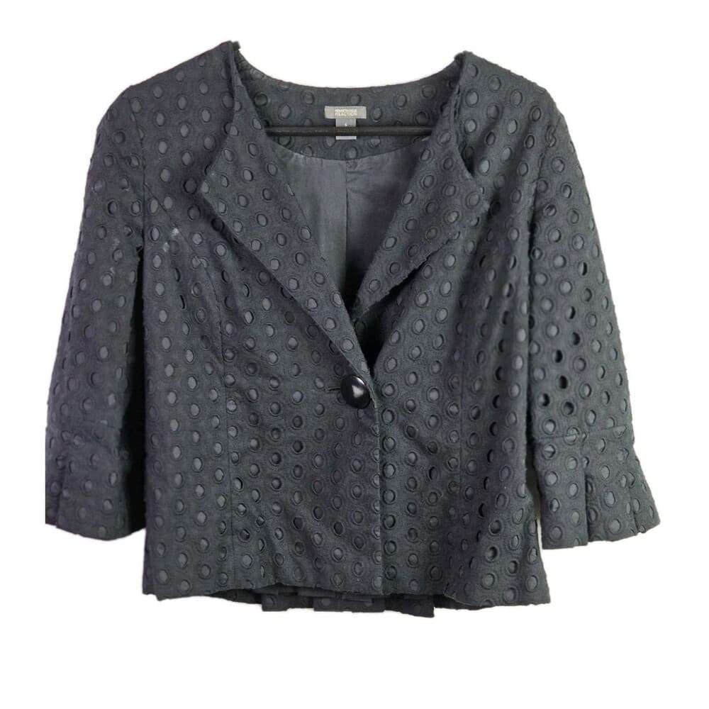 Kenneth Cole Reaction Women's 6 Black Eyelets Button Up V Neck Blazer