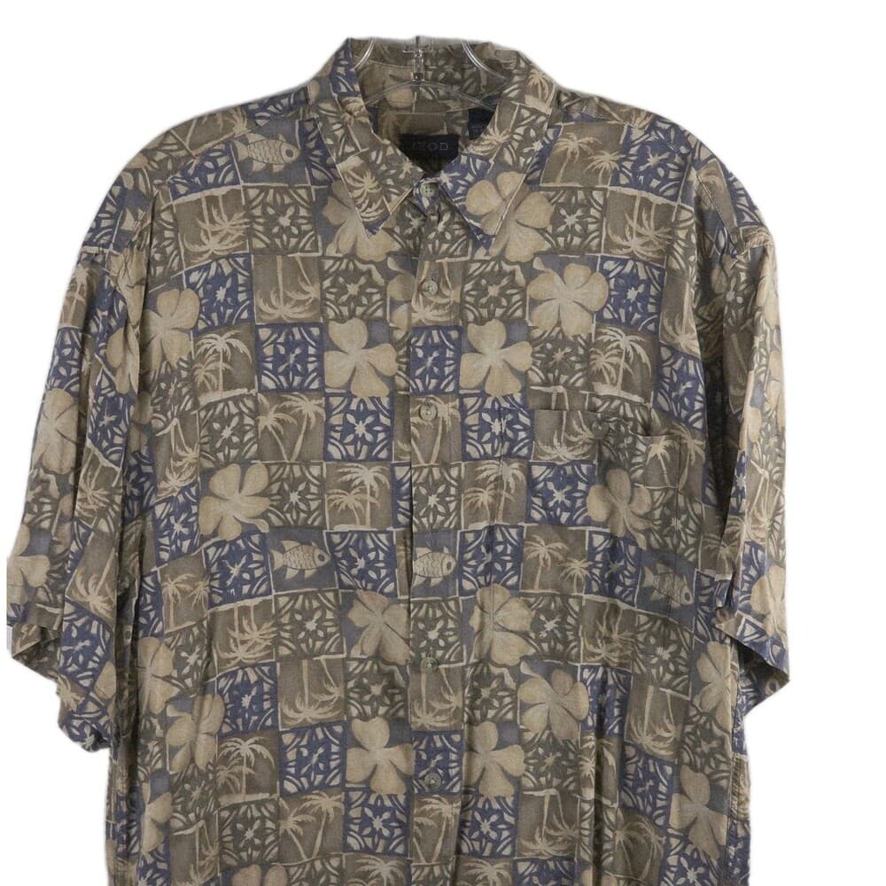 IZOD Shirt Men's Medium Hawaiian Short Sleeve Button Down Casual Shirt