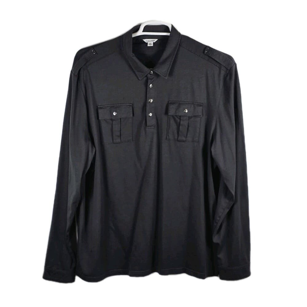 Calvin Klein Shirt Adult XL Gray Long Sleeve 2 Front Pockets Mens
