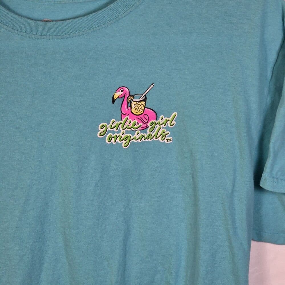 Girlie Girl Originals Large Teal Summer Shenanigans Flamingo T-Shirt