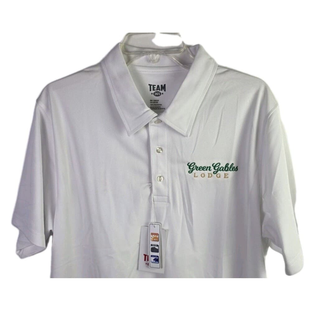 NWT Green Gables Lodge Men's Large White Short Sleeve Polo Golf Shirt