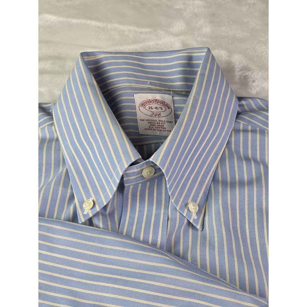 Brooks Brothers Dress Shirt Size 17.5 4/5 Blue White Striped Button Down