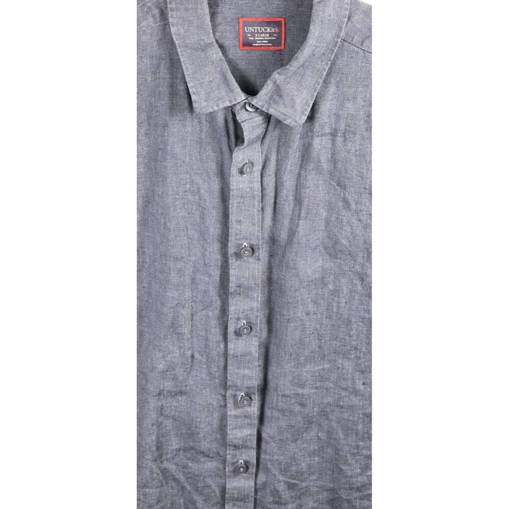 UNTUCKit Men's XL Tre Navy Blue Linen Wrinkle Resistant Short Sleeve Shirt