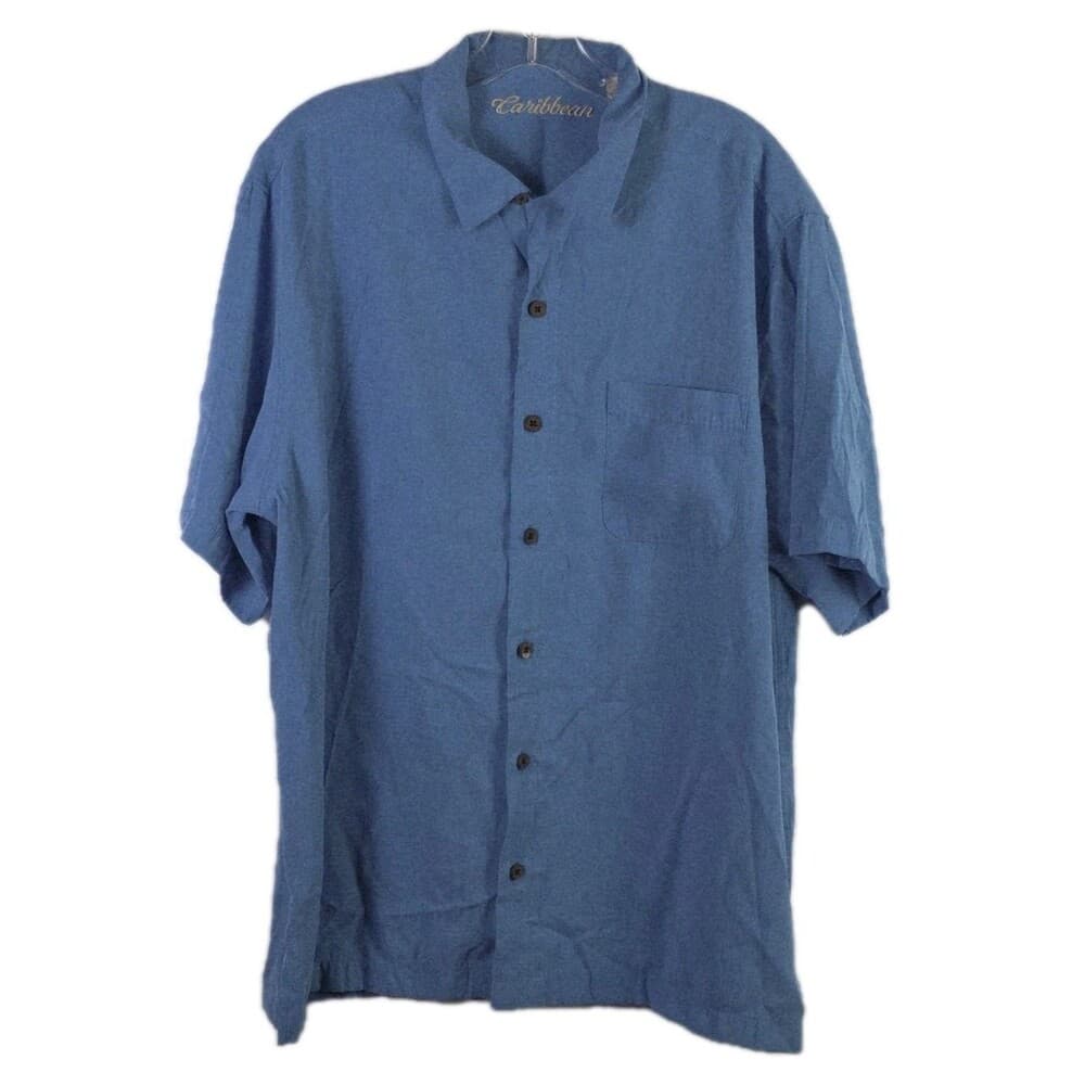 Caribbean Brand Men's Large Blue Short Sleeve Button Up Shirt