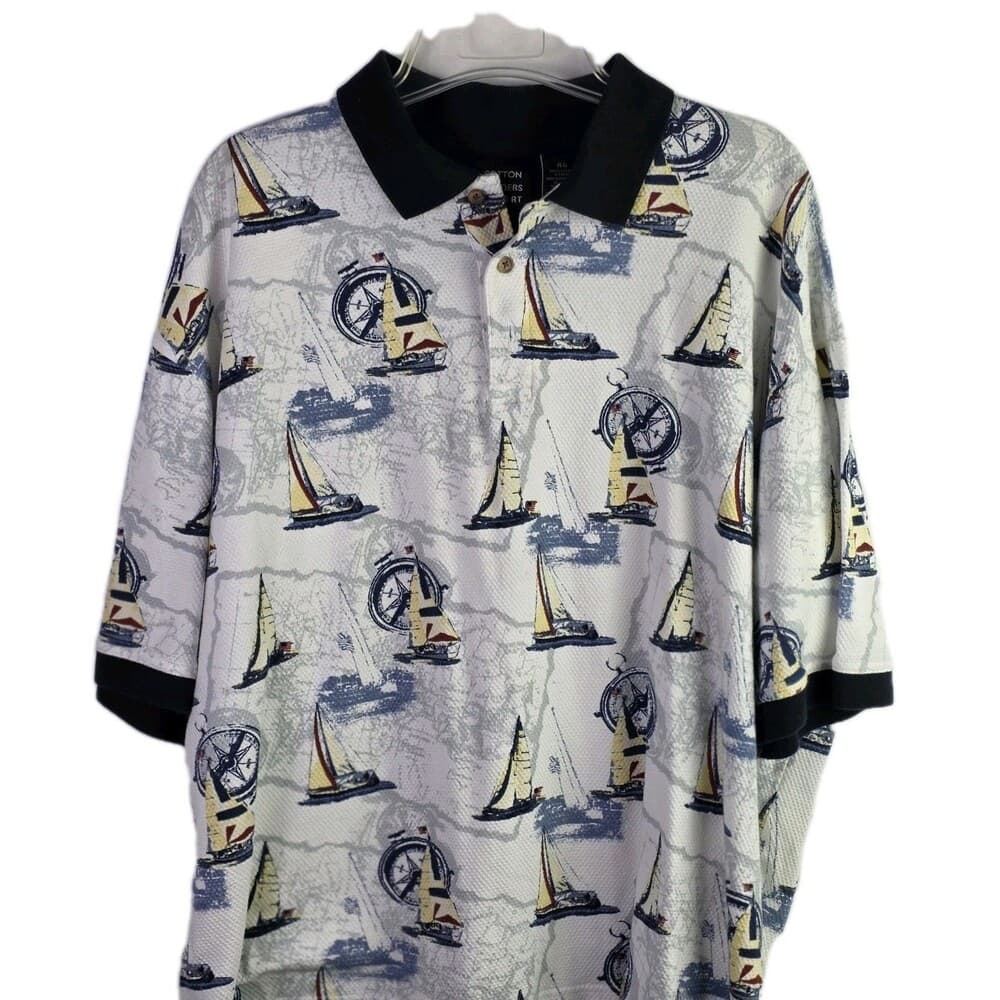 Cotton Traders Sport Men's XL Multicolored Nautical Short Sleeve Polo Shirt