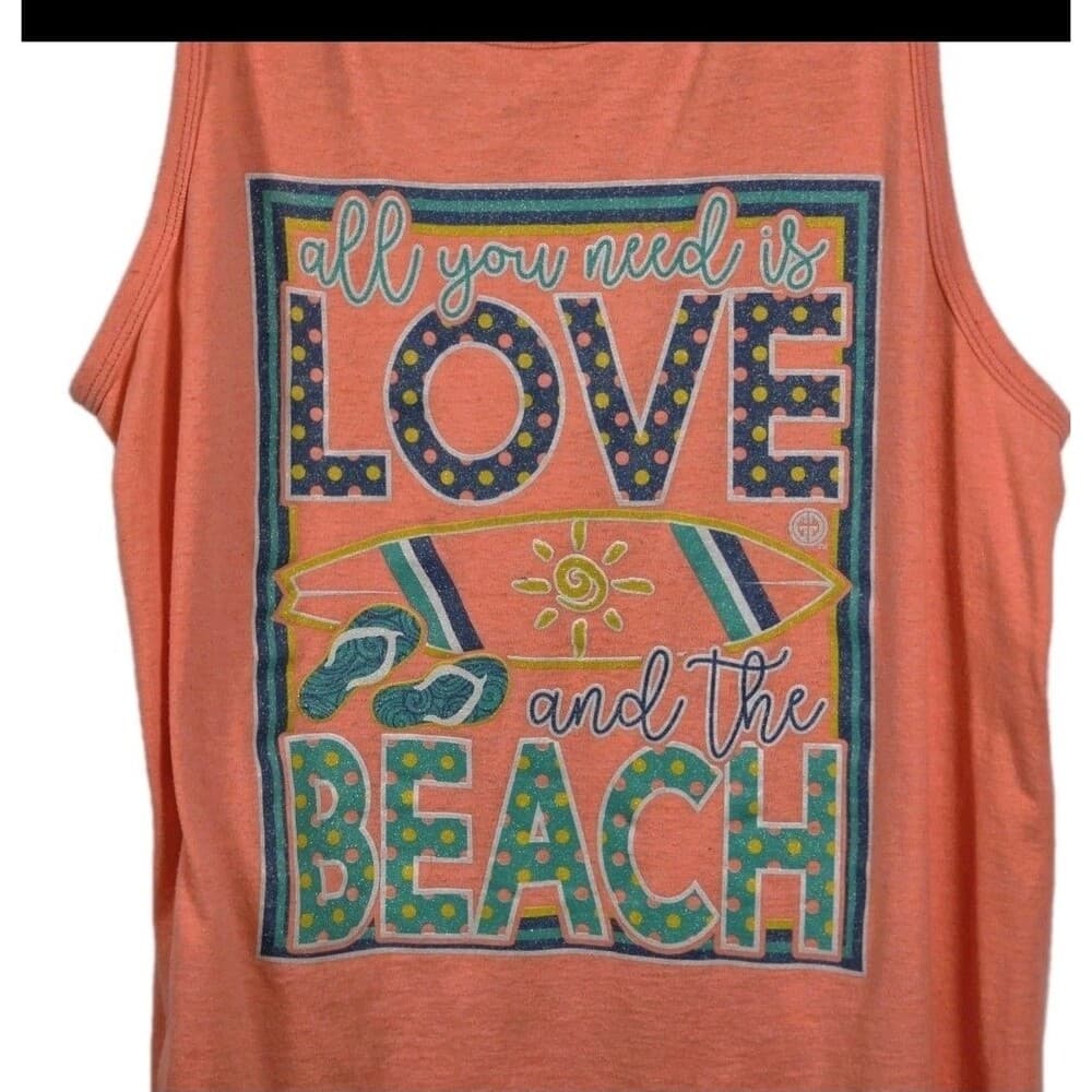 Girlie Girl Originals Women’s Small Orange " Love At The Beach" Tank Top