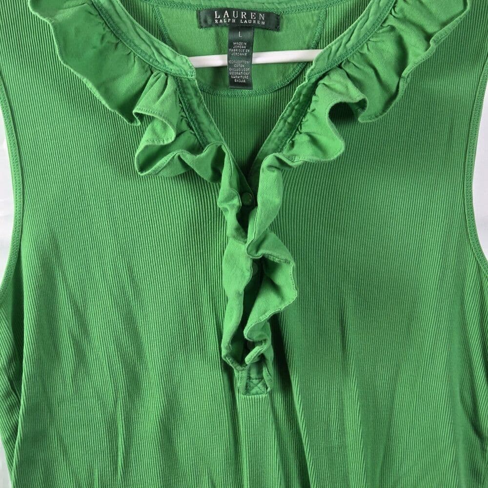 Lauren Ralph Lauren Women's Large Green Ruffle Blouse