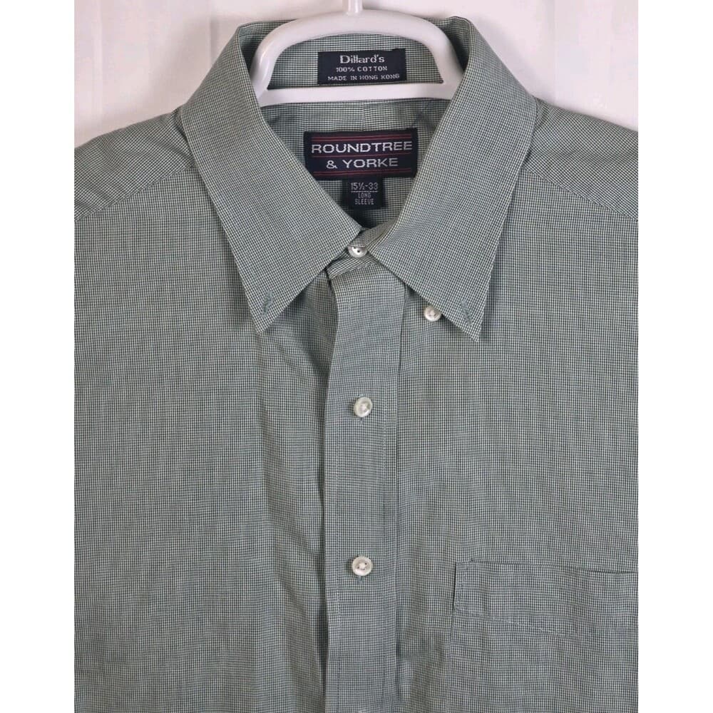 Roundtree & Yorke Men's 15.5 -33 Green Striped Long Sleeve Button Up Shirt