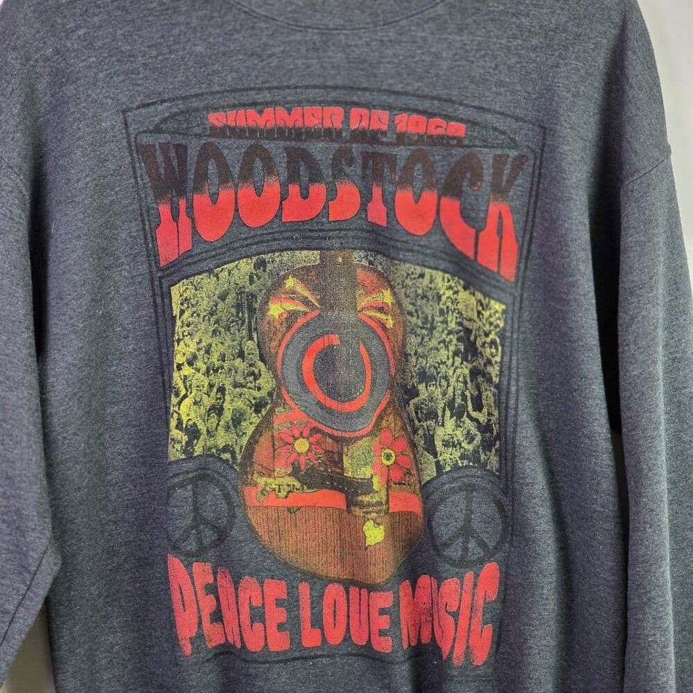 VTG 1969 Woodstock Unisex Medium Dark Gray Long Sleeve Pullover