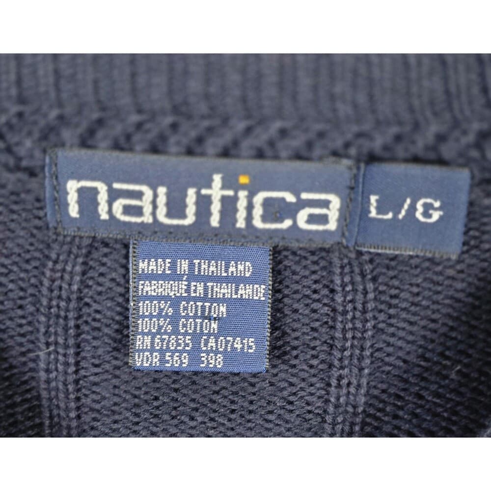 Vintage 90s Nautica Mens Large Navy Blue Cable Knit Crewneck Sweater