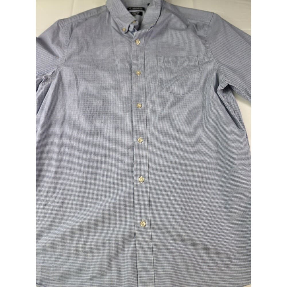 Chaps Men’s Size Medium Poplin Stretch Blue White Checkered Shirt Sleeve Shirt