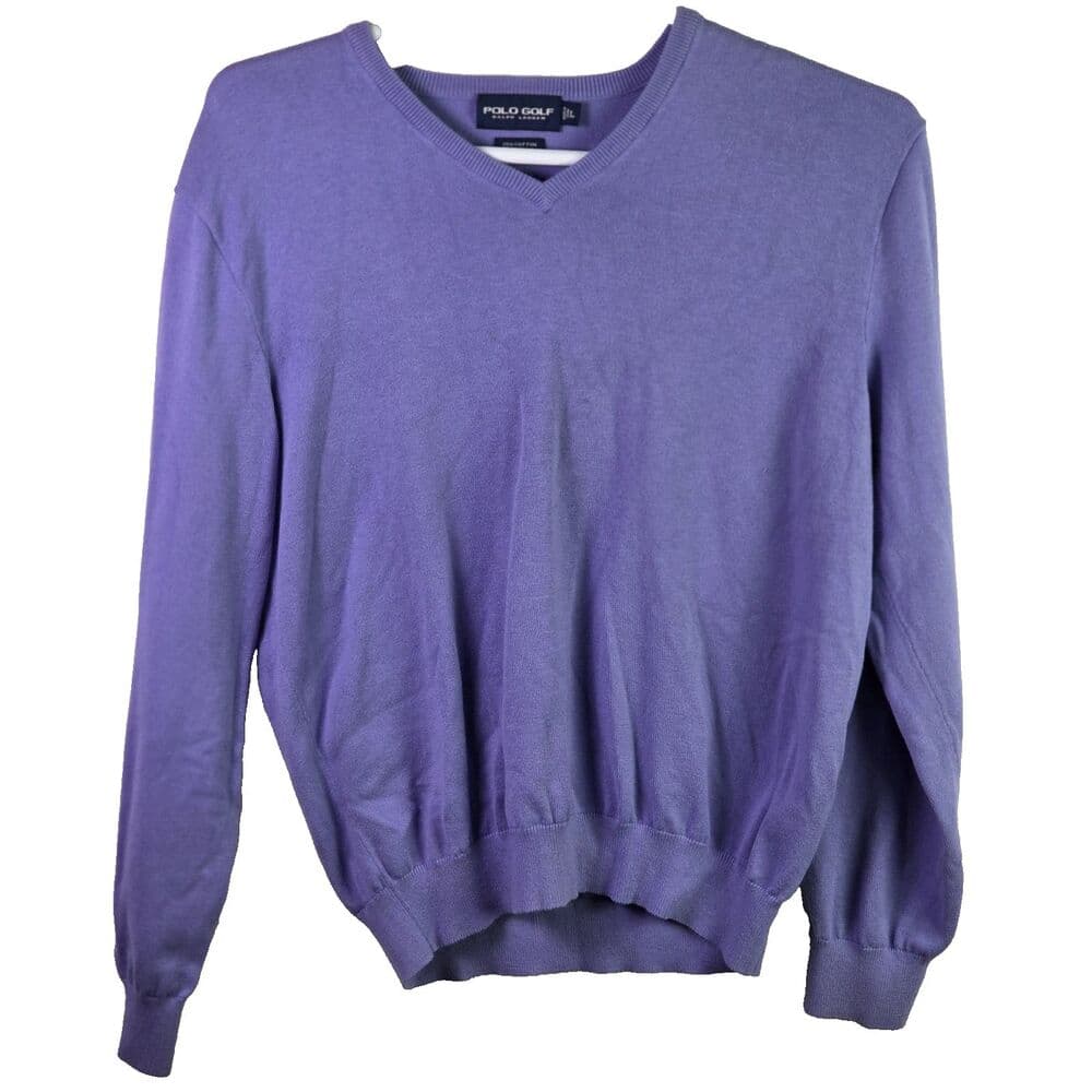 Polo Ralph Lauren Golf Men's Large Purple Cashmear & Cotton V-Neck Knit Sweater