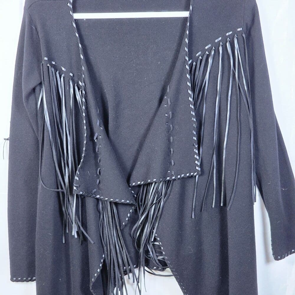 Ariat Trenton Women's Small Black Open Cardigan w/ Black Leather Fringe