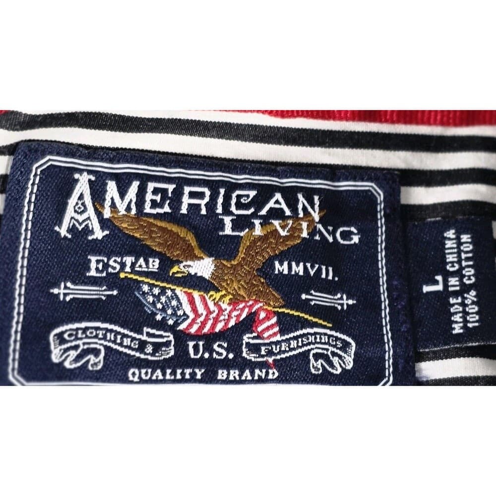 American Living Men's Large Black & White Striped Long Sleeve Button Up Shirt