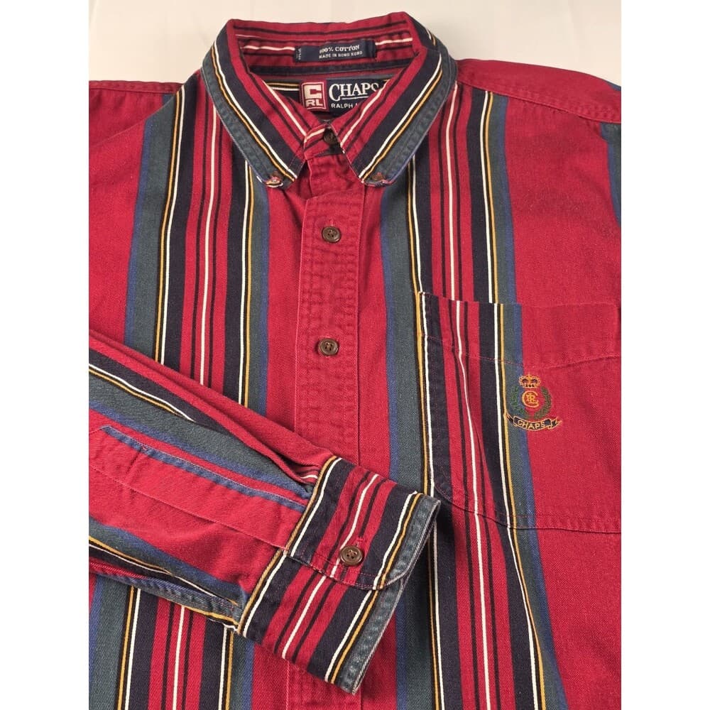Vtg 90's Chaps Men's XL Colorful Striped Colorblock Button Up Shirt