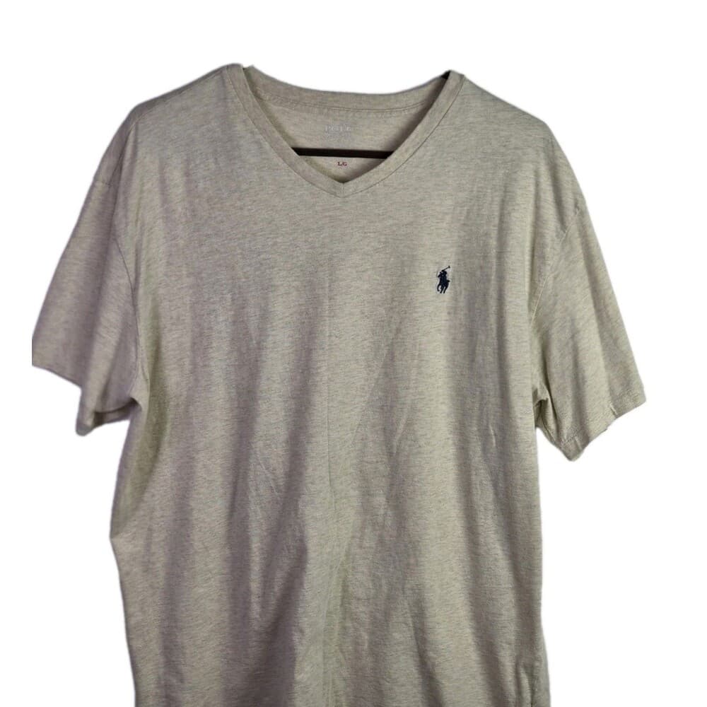 Ralph Lauren Mens Large Cream V-Neck Short Sleeve T-Shirt