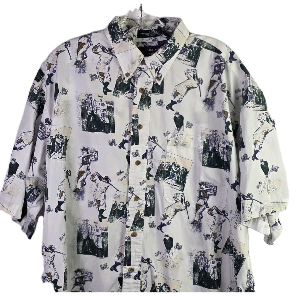 Roundtree & Yorke Men's Large Golf Pattern Button Down Short Sleeve Shirt