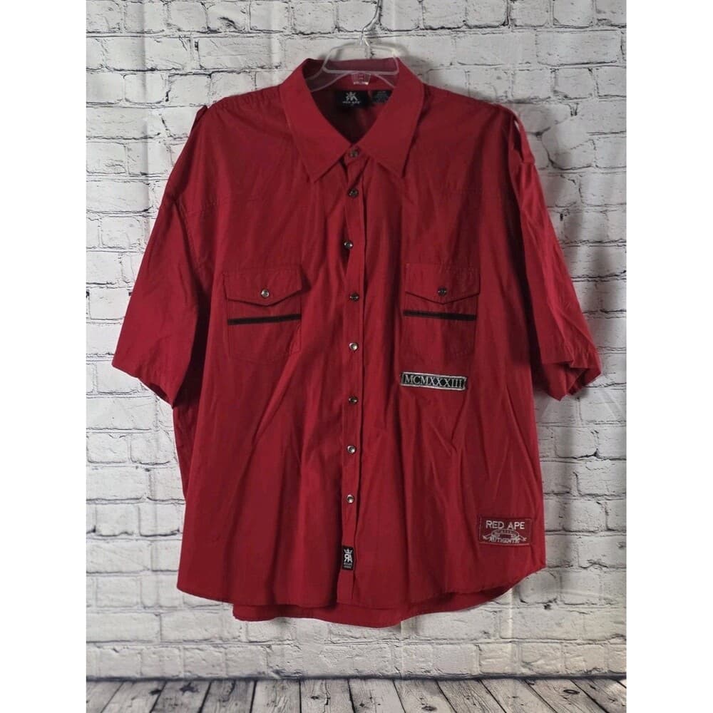 Red Ape Men's 4X Red Embroidered Long Sleeve Button Down Shirt