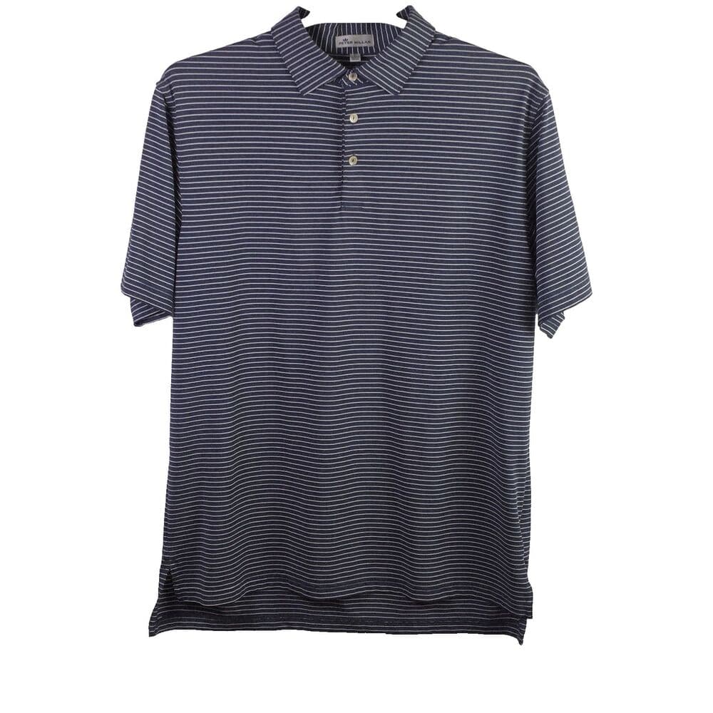 Peter Millar Men's Large Blue Striped Delmar CC Short Sleeve Golf Polo Shirt