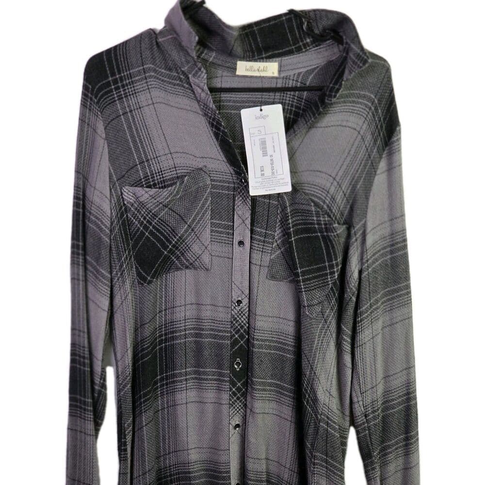 NWT Bella Dahl Women’s Small Black & Gray Checkered Shirt Dress