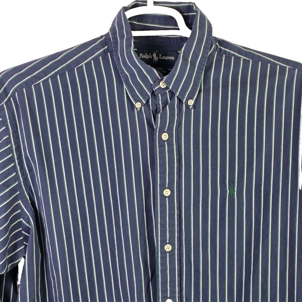Ralph Lauren Men's Large Blaire Blue With White Striped Long Sleeve Button Down