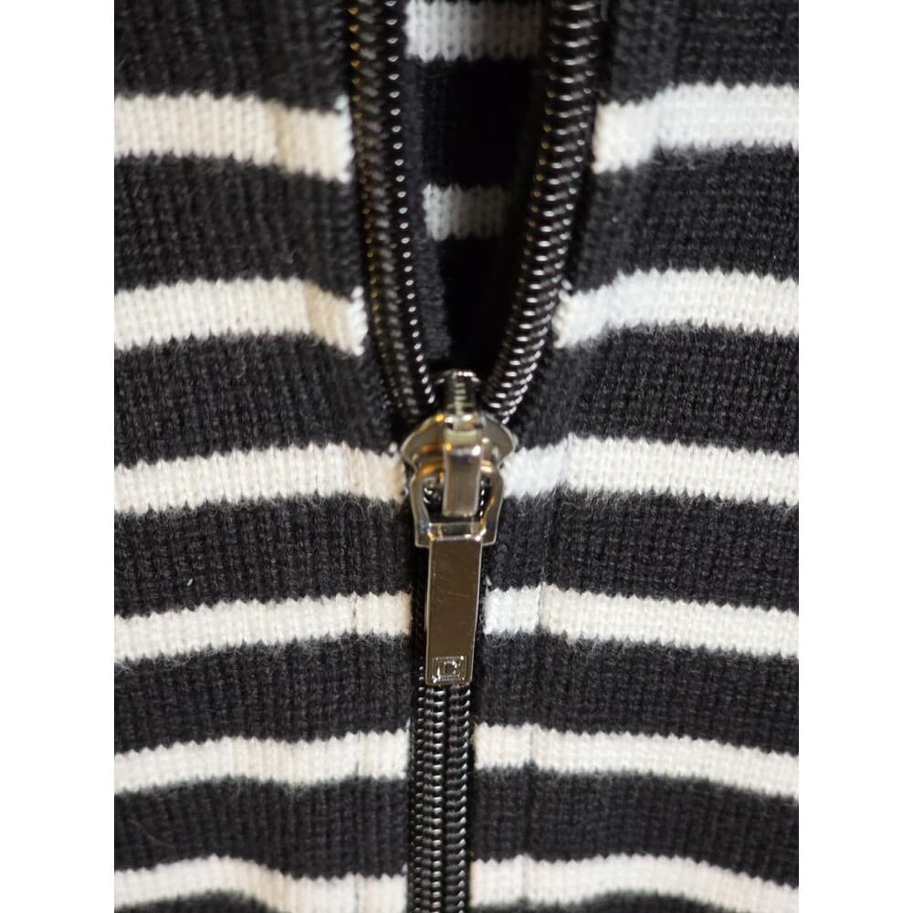 CHAPS Womens XL Black/White Stripe Full Zip Long Sleeve Sweater