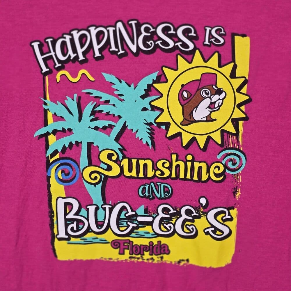 Bucees Youth Large Pink " Happiness , Sunshine & Buc-ees " Short Sleeve T-Shirt