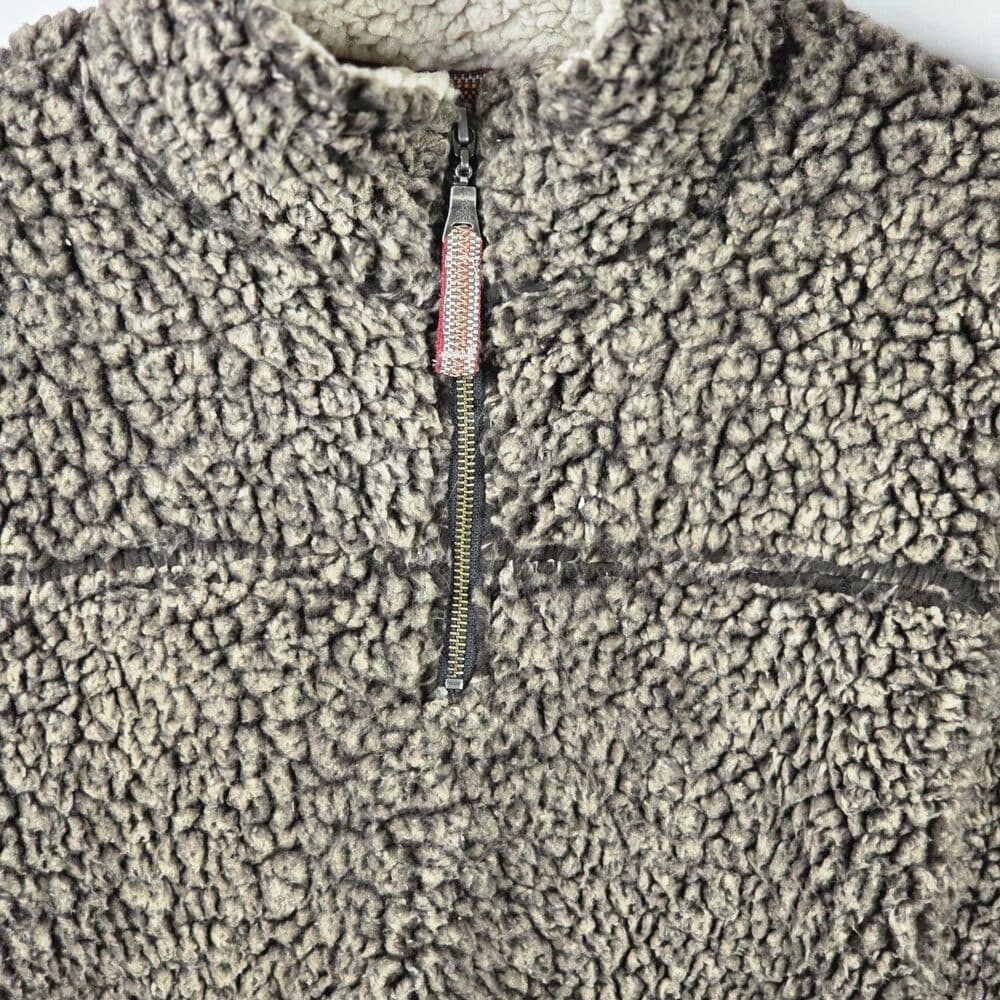 True Grit Pullover Men’s Medium Tan/Brown Sherpa Wooly Fleece 1/4 Zip Pullover