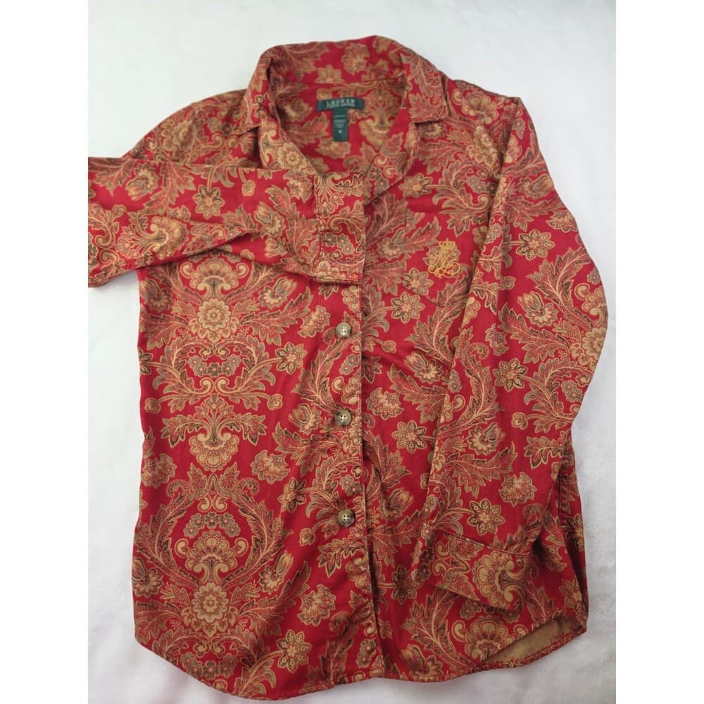Lauren Ralph Lauren Women's Medium Floral Paisley Long Sleeve Pajama Top