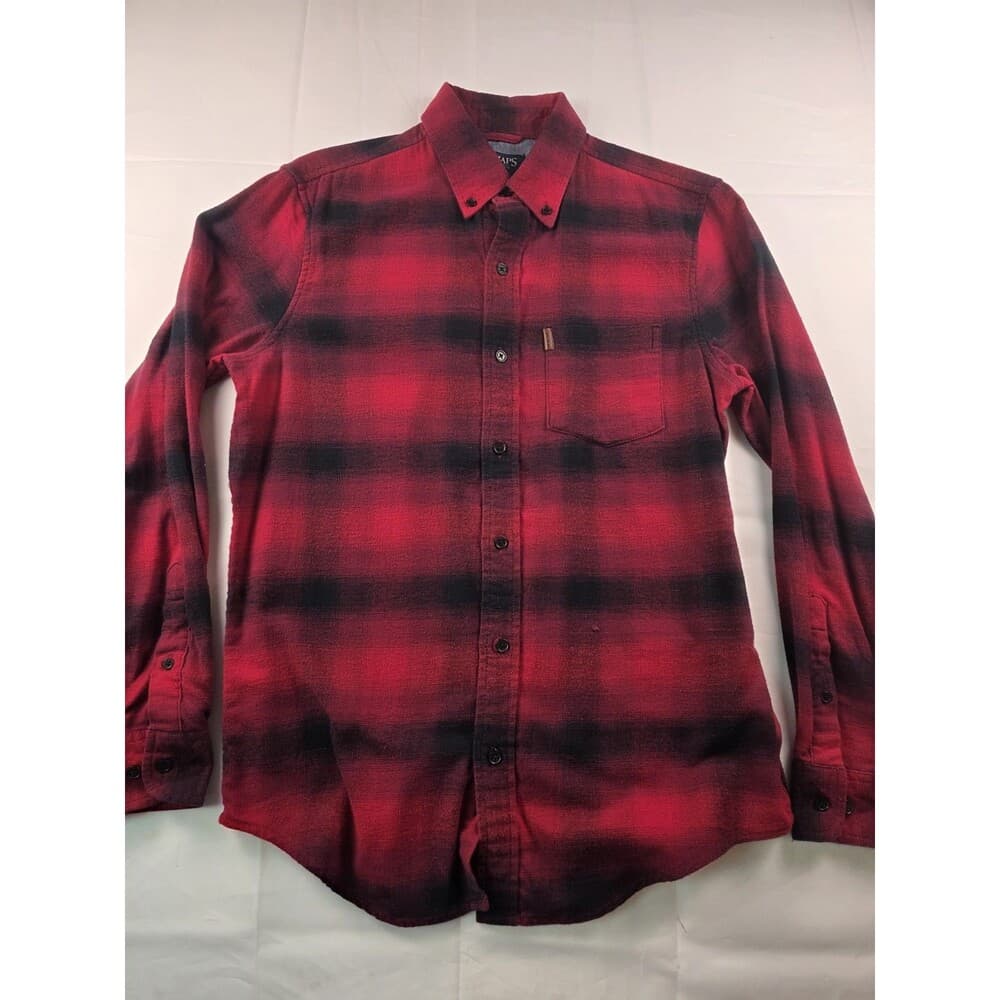 Chaps Mens Small Red Plaid Long Sleeve Stretch Button Up Flannel Shirt