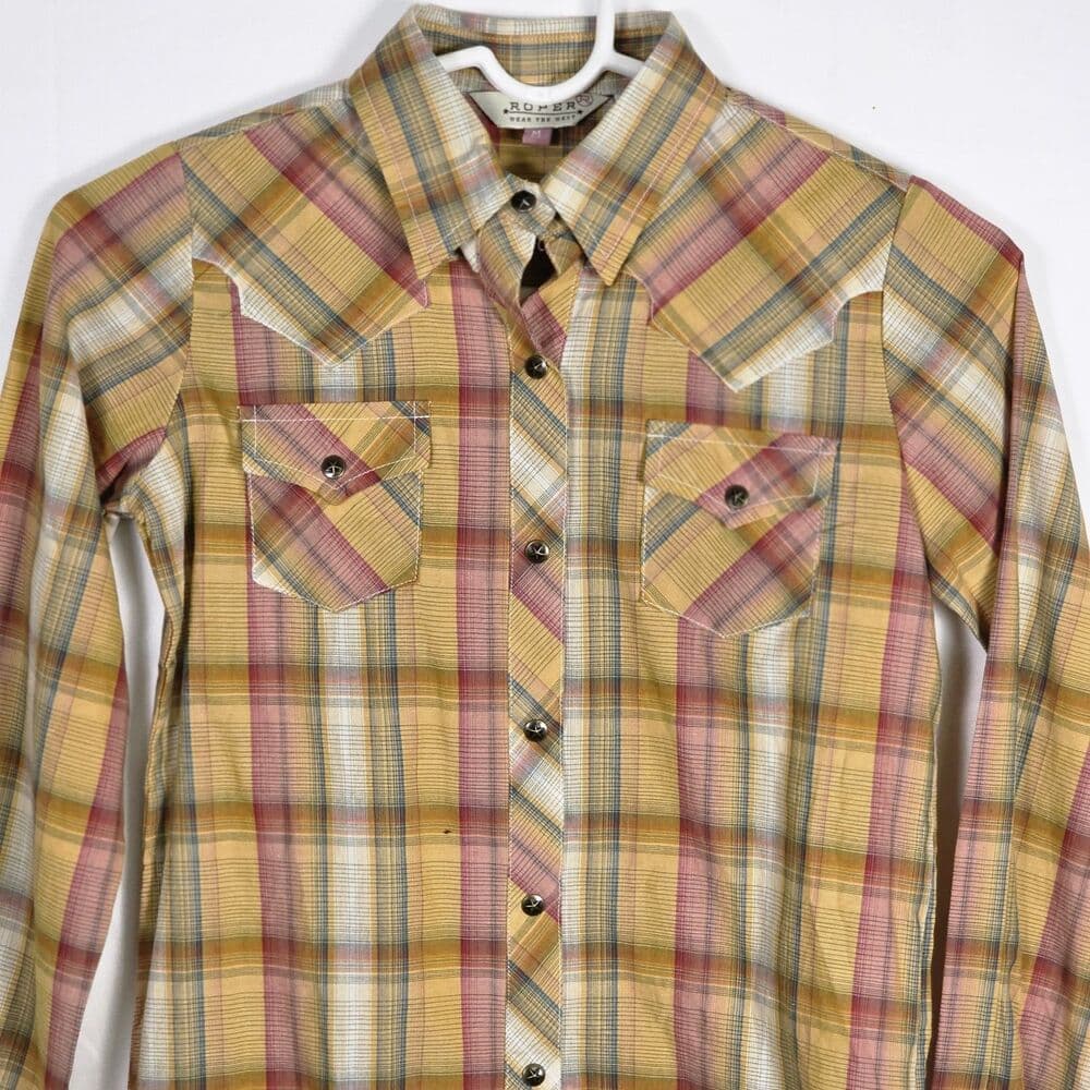 Roper Women's (7-9) Yellow Red Plaid Snap Long Sleeve Button Up Shirt