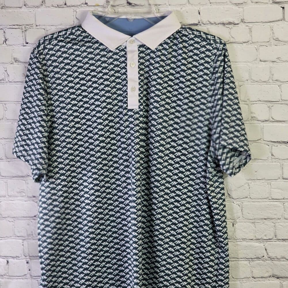 RHONE Men's XL Green Dark Indigo Geometric Preformance Stretch Golf Shirt