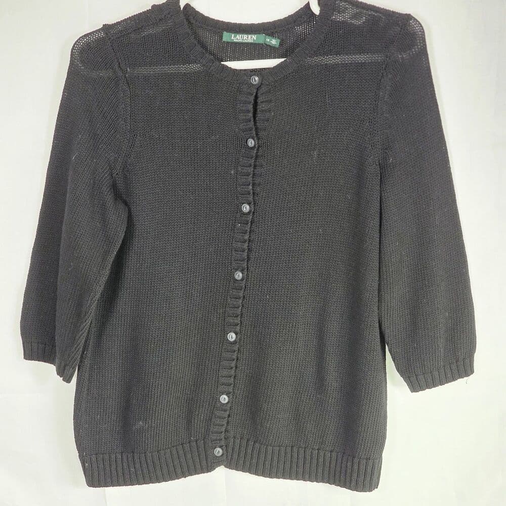 Ralph Lauren Women’s 1X Black Cable Knit Long Sleeve Cardigan Sweater