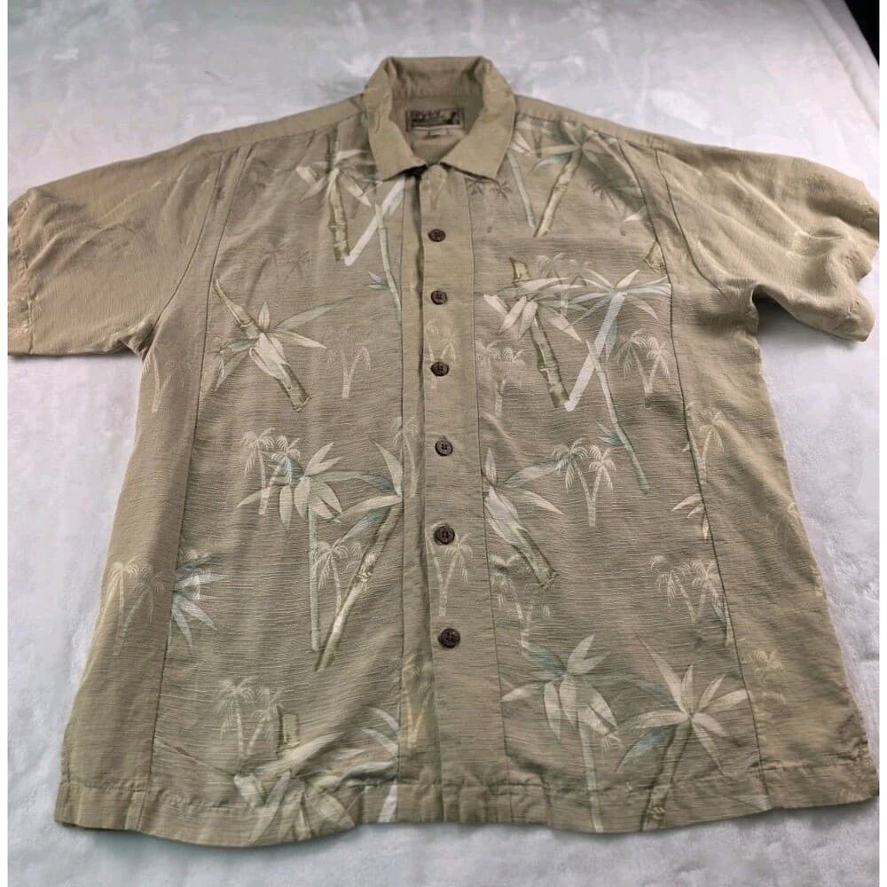 Tiki Classic 100% Silk SZ Large Embroidered Palm Tree Hawaiian Shirt