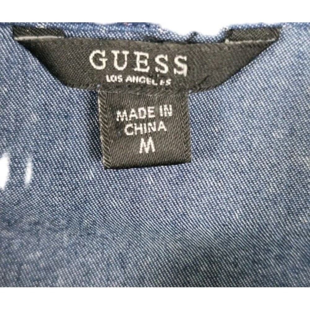 Guess Women's Medium Blue White Polka Dot Pearl Snap Western Shirt