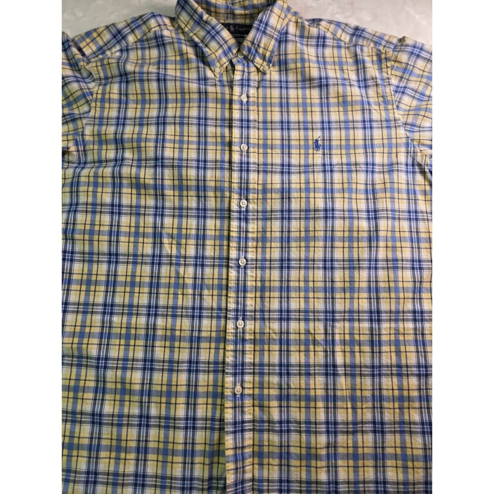 Polo Ralph Lauren Shirt Mens XXL Blue / Yellow Plaid Short Sleeve Shirt