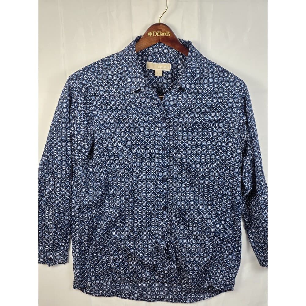 Michael Kors Size Small Blue & White Long Sleeve Blouse