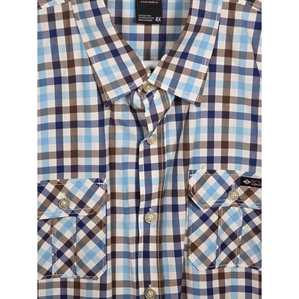 Enyce Shirt Men's 4XL Blue Plaid Short Sleeve Button Up Shirt
