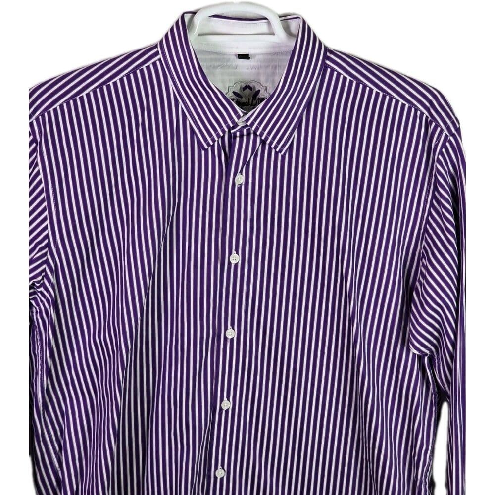 International Laundry Men's XL Fushia / White Striped Long-Sleeve Shirt