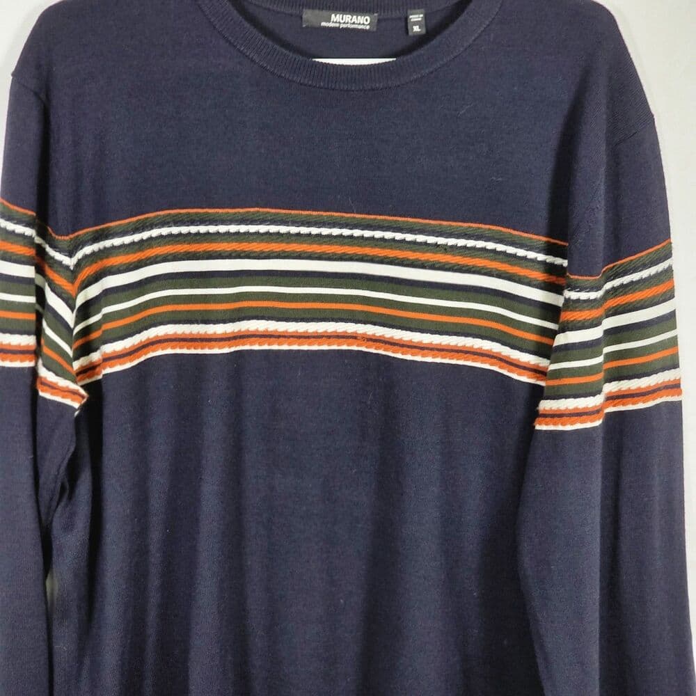 Murano Modern Preformance Men's XL Navy Blue Embroidered Long Sleeve Sweater