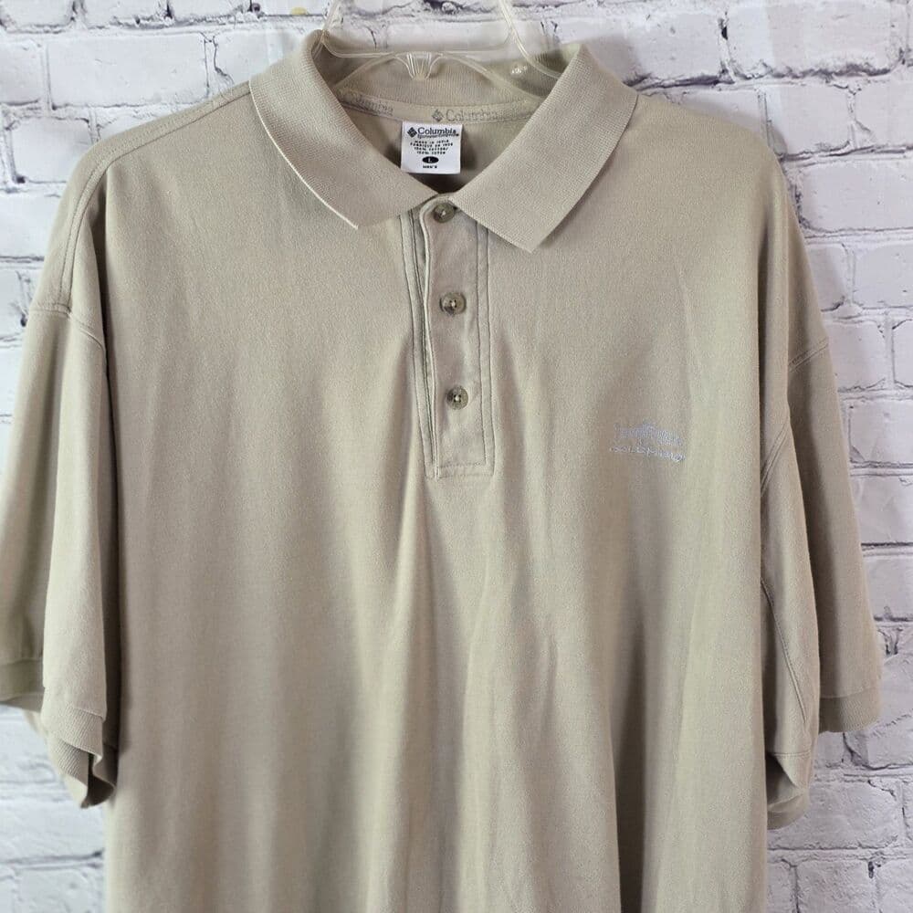 Vintage Columbia Polo Shirt Mens XL Extra Large Beige Cotton Short Sleeve 90s