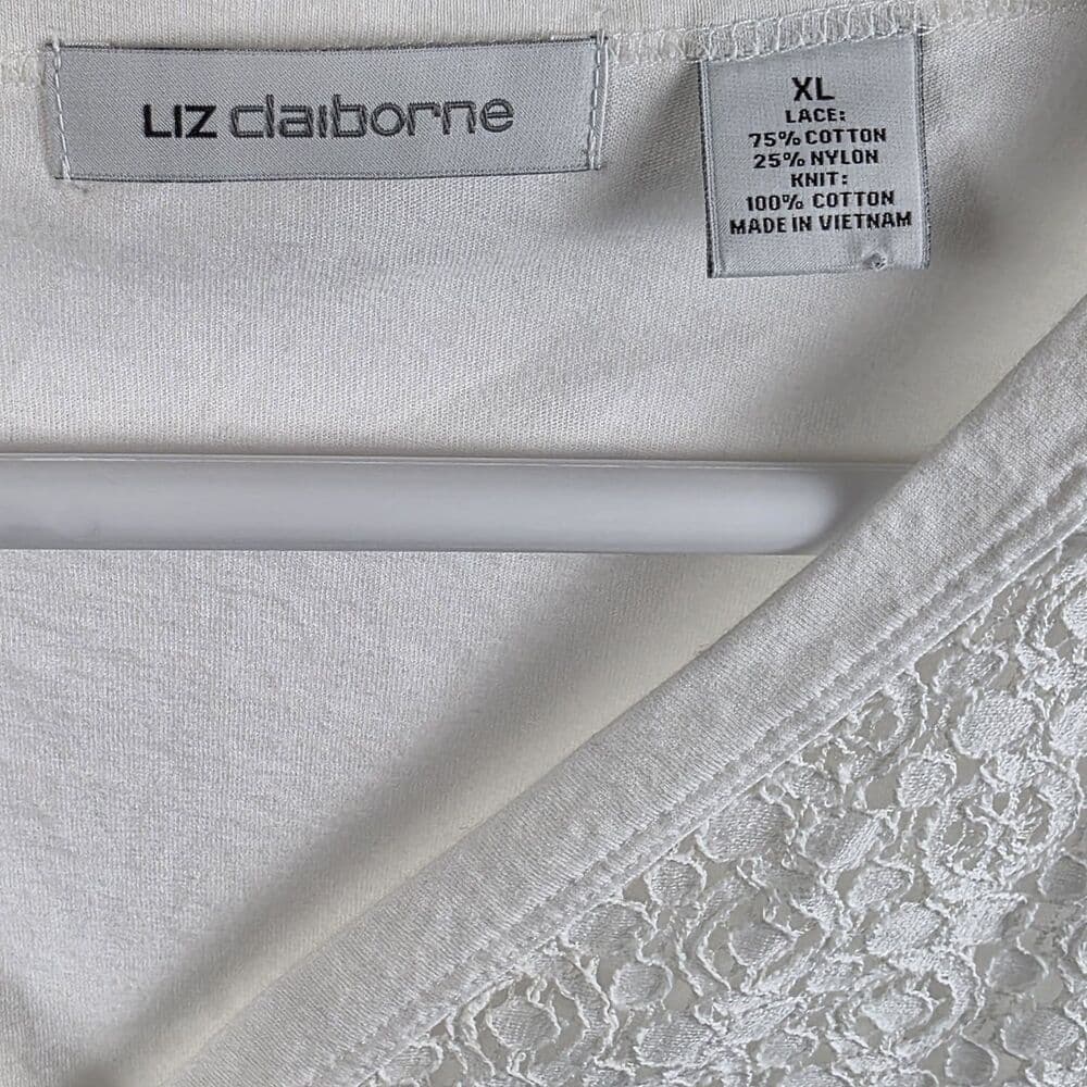Liz Claiborne White Lace Satin Trim Blouse/Top size XL